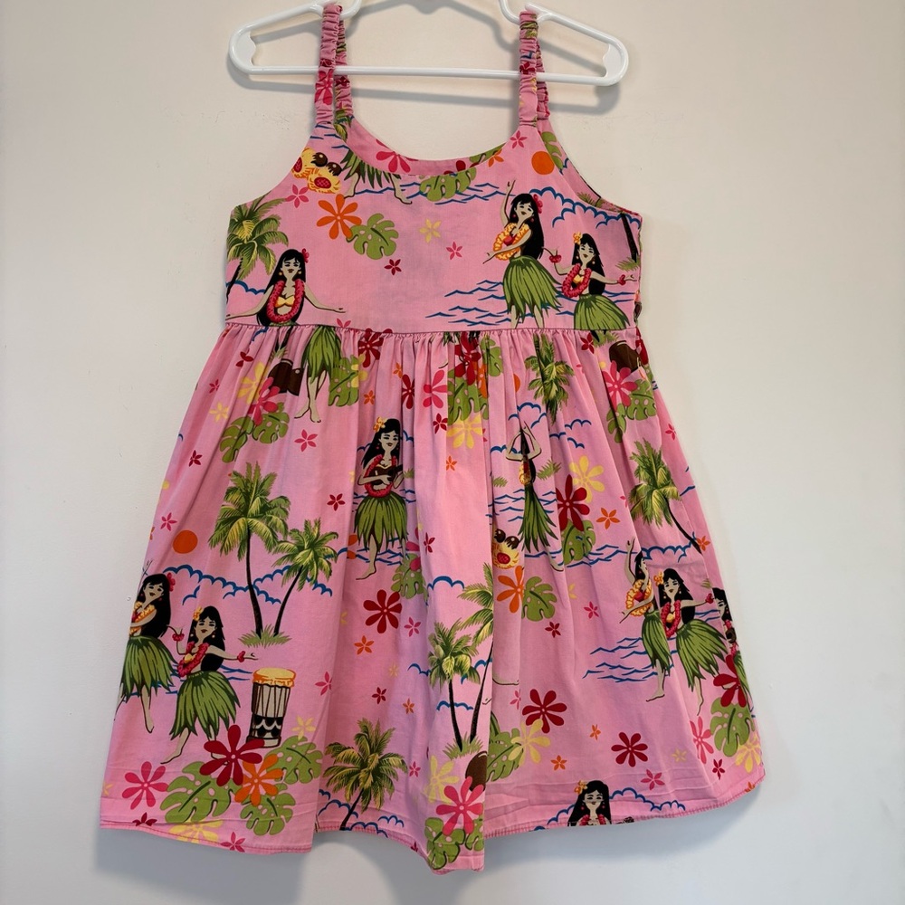 Vintage Pacific Legend Apparel Pink Hawaiian Print Tunic Tank Top Girl Size 7-8